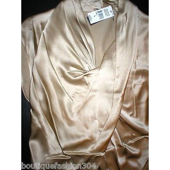NWT $495 New Designer Josie Natori Womens S Silk Dress Champagne Gold Drape Cros - Picture 5 of 10